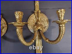 Set of Vintage Brass Tassel Candle Wall Sconce Double Arm Decorative Crafts Inc