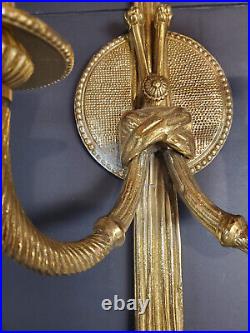 Set of Vintage Brass Tassel Candle Wall Sconce Double Arm Decorative Crafts Inc