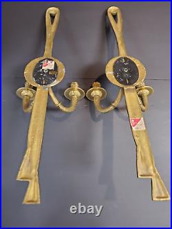 Set of Vintage Brass Tassel Candle Wall Sconce Double Arm Decorative Crafts Inc