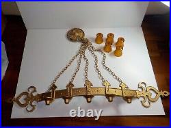 Sexton Large 5 Candle Wall Sconce Vtg 1966 Gold Medieval Gothic Metal USA Made