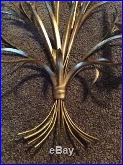 Sheaf of Wheat Gold Sconce Candle Holder Wall Hollywood Regency Italy