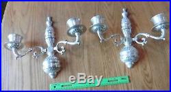 Silverplate Brass Candle Sconces wall mount double arm holder vintage EPNS India