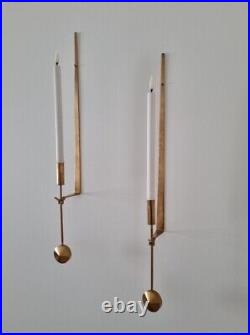Skultuna 1607 Sweden Two brass candlesticks for wall hanging PIERRE FORSEL