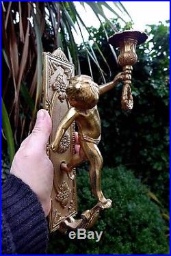 Solid Brass Cherub Candle Stick Holder Wall Mounted Sconces Italian
