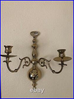 Solid Brass Pair of Candlestick Holder Wall Sconce Double Arm Candelabras