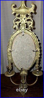 Solid Brass Sconce Wall Double Candle Stick Holder Mirror Frame 23.25 Vintage