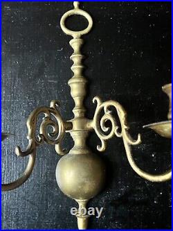 Solid Brass Wall Mount Double Candle Holder Sconces Antique Old Pair Set