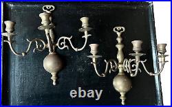 Solid Brass Wall Mount Triple Candle Holder Sconces Antique Pair Set Extra Large