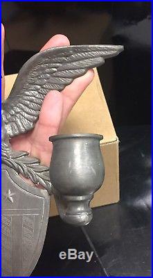 Solid Pewter Colonial Casting Co. Candle Holder Wall Sconce Eagle & Shield