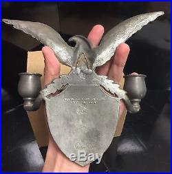 Solid Pewter Colonial Casting Co. Candle Holder Wall Sconce Eagle & Shield