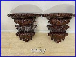 Solid Wood Hand-Carved Vintage Antique Wall Sconce Shelves 12 H x 9 W Nice