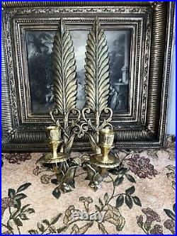 Solid brass Feather shaped wall sconce candle holder set of 2 made in India