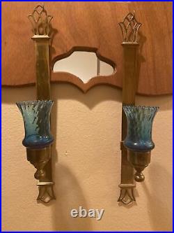 Solid brass wall sconces ART DECOwithglass Inserts Brass Ring & 2candle Holder 8