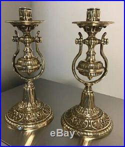 Stunning 2 Antique Brass Candlesticks Nautical Wall Sconce Gimbal Candle Holders