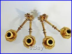 Stunning Antique Victorian Pair of Brass Double Piano Wall Candle Holder Sconces