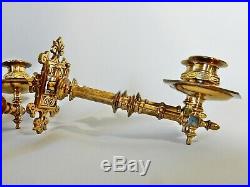 Stunning Antique Victorian Pair of Brass Double Piano Wall Candle Holder Sconces