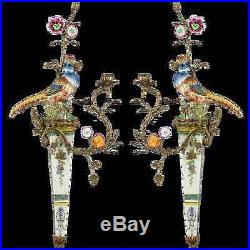 Stunning Pair of Bronze Ormolu Aviary Wall Sconces Candle Holders, 30''H
