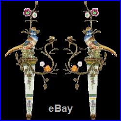 Stunning Pair of Bronze Ormolu Aviary Wall Sconces Candle Holders, 30''H
