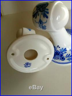 Stunning vintage hand painted Delft blue pottery candle holders wall sconces