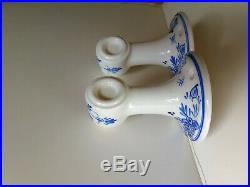 Stunning vintage hand painted Delft blue pottery candle holders wall sconces