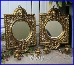 Superb Pair Of Victorian Mirrowed Brass Candle Wall Sconces Holders