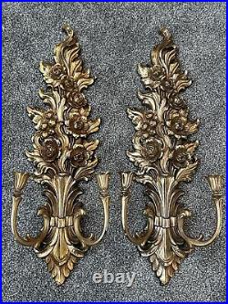 Syroco 2 Double Candle Holder Gold Wall Sconce Hollywood Regency MCM Vintage