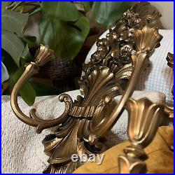 Syroco (2) Double Candle Holder Gold Wall Sconce Hollywood Regency MCM Vintage