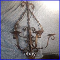 TWISTED WROUGHT IRON LEAF TRi CANDLE HANGING WALL SCONCE CANDLE HOLDER 28Tx18W