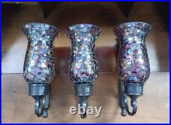 The Bombay Company Mosaic Glass Metal Candle Wall Sconce 12 Set Of 3