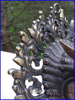 Tibetan Dragon Antique Wall Hanging Solid Brass & Bronze Candle Holder Asian Art