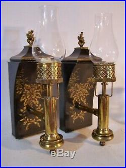 Tole ware Painted Brass & Tin Wall Sconces Carriage Lantern Candle Holders Lamps