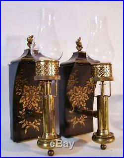 Tole ware Painted Brass & Tin Wall Sconces Carriage Lantern Candle Holders Lamps