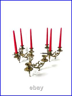 Trio/3 antique Ornate French 3 Candle bronze wall Sconces late 1800's
