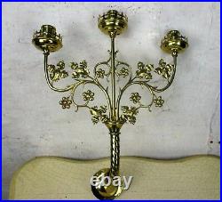 Triple Wall Candle Holder Neo Gothic Brass Metal Religious Church Candelabra HTF