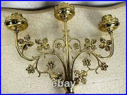 Triple Wall Candle Holder Neo Gothic Brass Metal Religious Church Candelabra HTF