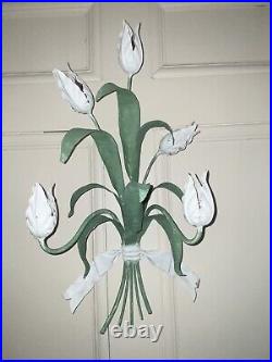 Tulip Pair of Vintage Tole Floral Candle Wall Sconces Italy