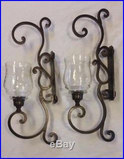 Tuscan Large IRON Scroll Wall Sconce Candle Holder 23 PAIR (2) HEAVY