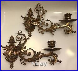 Two Antique wall candelabra, candle holders ornate scones Pair