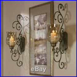 Two Davinia Santa Fe XXL 39 Forged Iron Glass Shade Wall Sconce Candle Holders