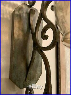 Two Davinia Santa Fe XXL 39 Forged Iron Glass Shade Wall Sconce Candle Holders