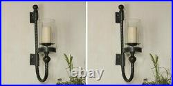 Two Garvin 27 Aged Black Metal Glass Globe Wall Sconce Candle Holder Uttermost