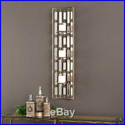 Two MID Century Modern Gold Metal Accented Mirrors Wall Sconce Candle Holders