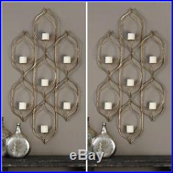 Two New Huge 59 Hand Forged Aged Gold Metal Wall Sconce Seven Candle Holder