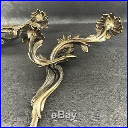 Two Ornate Rococo Italy Brass Wall Candleholders Vintage Art Nouveau Italian