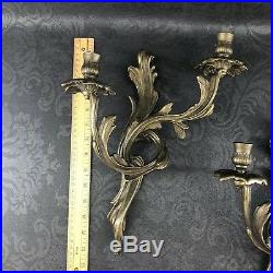 Two Ornate Rococo Italy Brass Wall Candleholders Vintage Art Nouveau Italian
