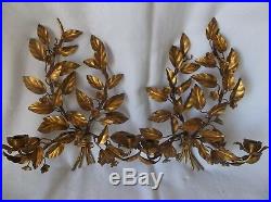 Two Vintage Antique Gold Metal Toleware 2 Candle Holder Wall Sconces 19 x 14