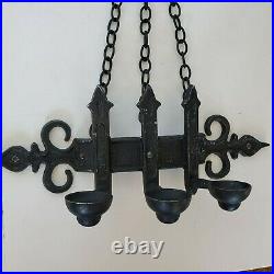 Two Vintage Black Metal Wall Candelabra -3 Candle Sconces Gothic Medieval Homco