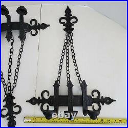 Two Vintage Black Metal Wall Candelabra -3 Candle Sconces Gothic Medieval Homco