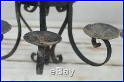 Two Vintage Ornate Wrought Iron Triple Wall Sconce Candle Holders