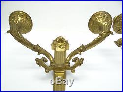 Two Vintage Used Solid Brass Metal Heavy Two Arm Wall Sconce Candle Holders Old